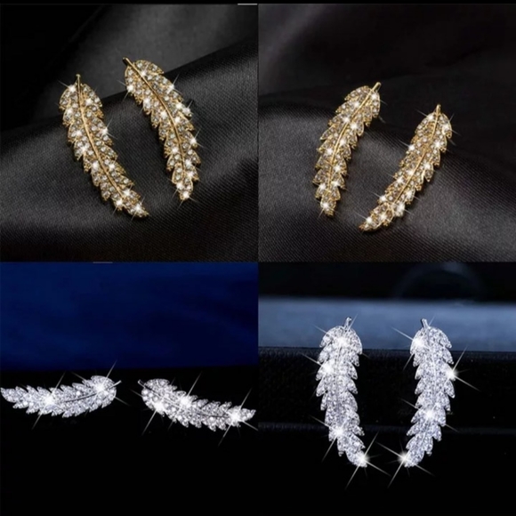 💖Beautiful Rhinestone Feathers/Leafy Earings - Picture 7 of 8